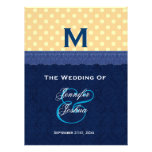 Navy Blue Damask Peach Polka Dots Wedding Invitations