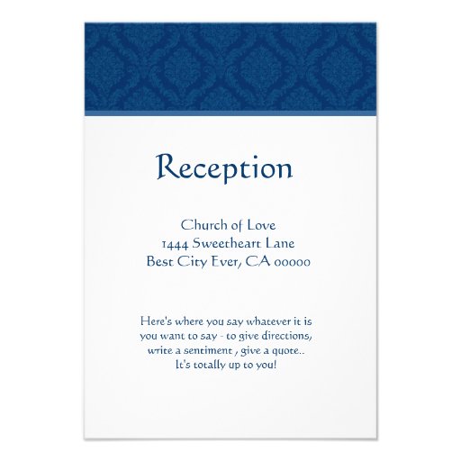Navy Blue Damask Reception Card Custom Announcement