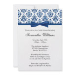 Navy Blue Damask Ribbon Bow Bridal Shower Announcement