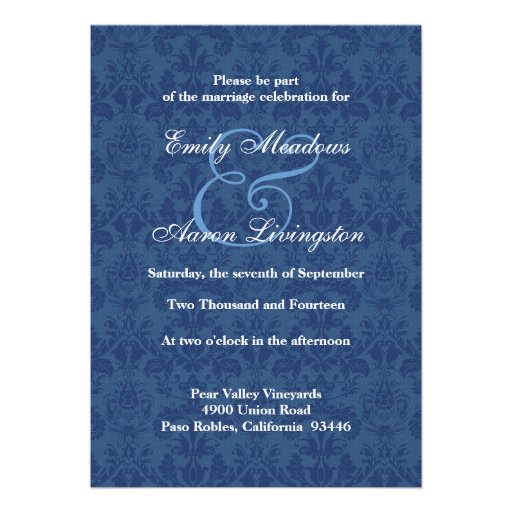 Navy Blue Damask Square Wedding A450 Card