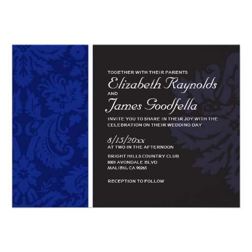 Navy Blue Damask Wedding Invitations