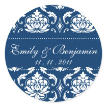 Navy Blue Damask Wedding Stickers