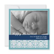 Navy blue elegant damask happy Hanukkah holiday Invitation