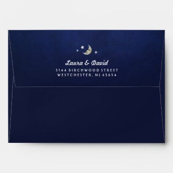 Navy Blue Fade Moon & Stars Matching Wedding Envelope by juliea2010 at Zazzle