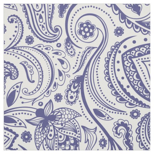 Navy Blue Floral Paisley-Custom White background Fabric | Zazzle