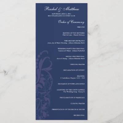 Navy Blue Floral Wedding Program Rack Card by PinkPaperie