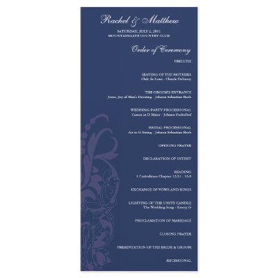 Navy Blue Floral Wedding Program Rack Card