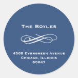 Navy blue flourish classy holiday address label sticker