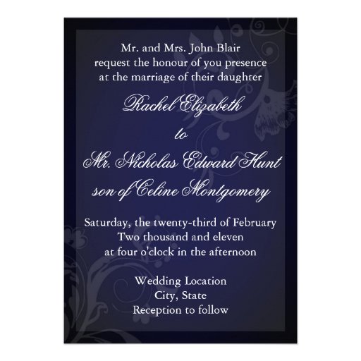 Navy Blue Flourish Custom Invitations