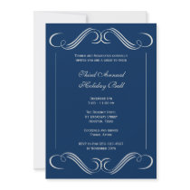 Navy blue flourish elegant corporate holiday party invitations by FidesDesign Navy blue flourish elegant corporate holiday party invitations