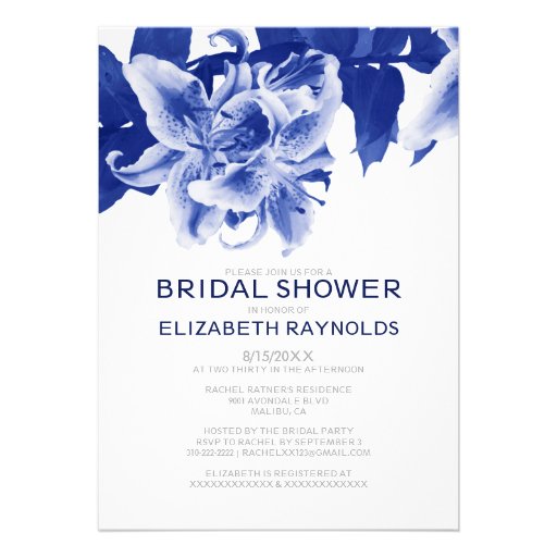 Navy Blue Flower Bridal Shower Invitations