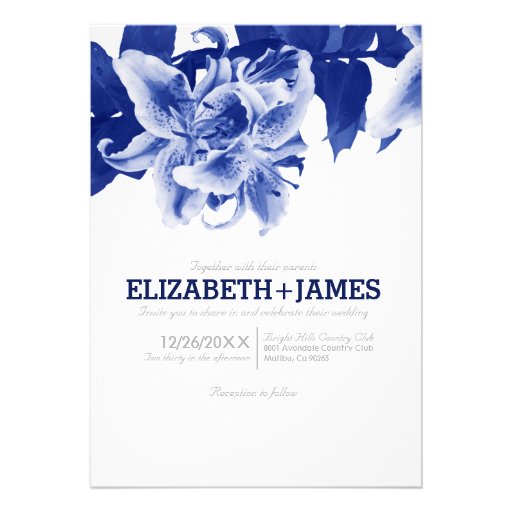 Navy Blue Flower Wedding Invitations