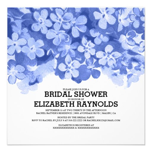 Navy Blue Flowers Bridal Shower Invitations