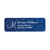 Navy Blue Flowers Monogram Address Label