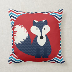 Navy Blue Fox on Red Throw Pillow