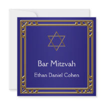 Navy Blue Gold Bar Mitzvah Personalized Invite