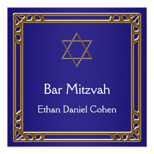 Navy Blue Gold Bar Mitzvah Personalized Invite (front side)