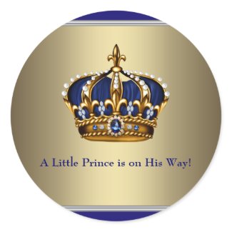 Navy Blue Gold Crown Prince Baby Shower Sticker