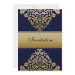 "navy blue" gold elegance wedding invitation