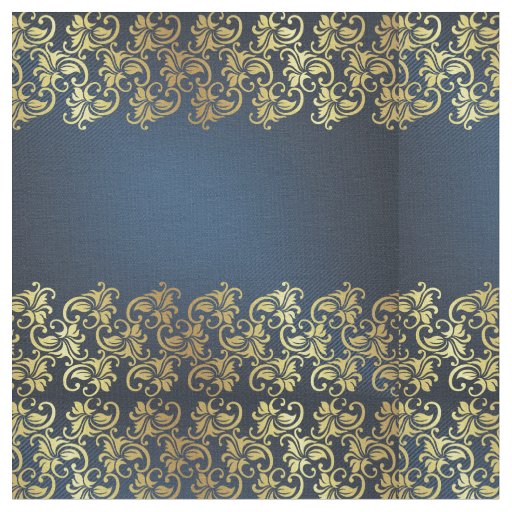 navy blue,gold floral,pattern,chic,elegant,damask, fabric Zazzle