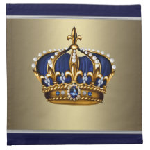 Navy Blue Gold King Prince Crown Cocktail Napkins