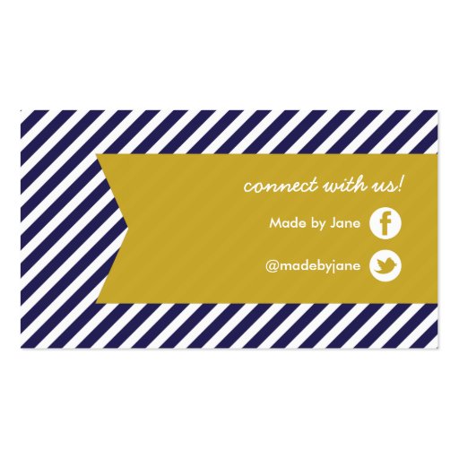 Navy Blue & Gold Modern Stripes & Ribbon Business Card Template (back side)