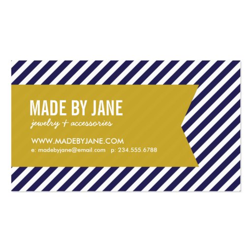 Navy Blue & Gold Modern Stripes & Ribbon Business Card Template