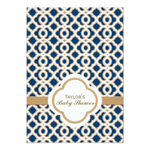 Navy Blue Gold Moroccan Gender Neutral Baby Shower Card