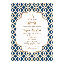 Navy Blue Gold Moroccan Gender Neutral Baby Shower Announcements
