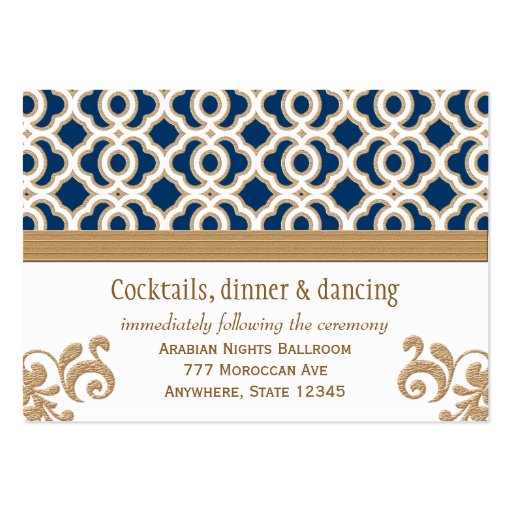Navy Blue Gold Moroccan Reception Enclosure Card Business Card Templates