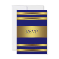 Navy Blue Gold RSVP Personalized Announcement