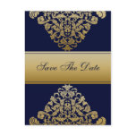 "navy blue" gold save the date announcement postcards