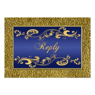Navy Blue, Gold Scrolled Reply Card