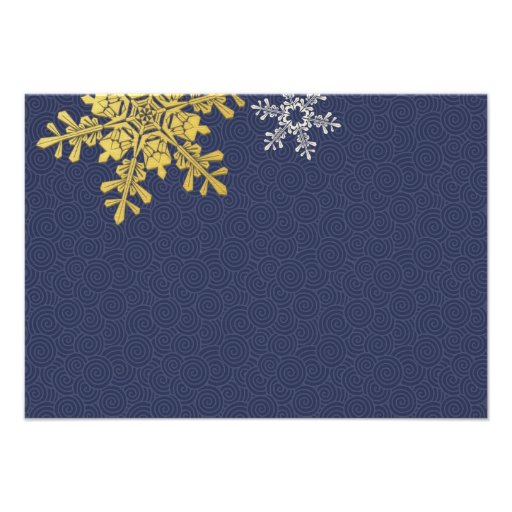 Navy Blue Gold Snowflake Winter Wedding Reply Card