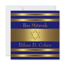 Navy Blue Gold Star of David Bar Mitzvah Invite