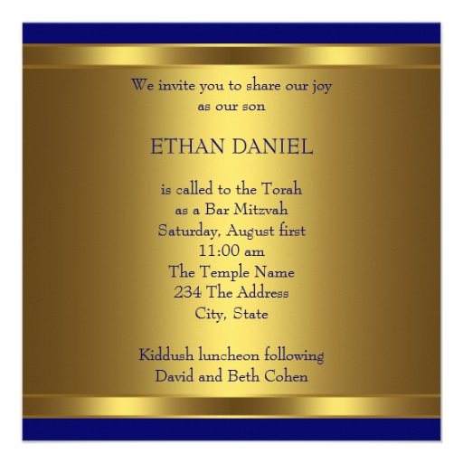 Navy Blue Gold Star of David Bar Mitzvah Invite