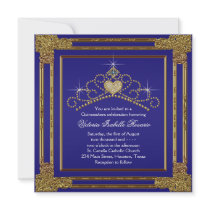 Navy Blue Gold Tiara Sweet 15 Quinceanera Custom Invitation