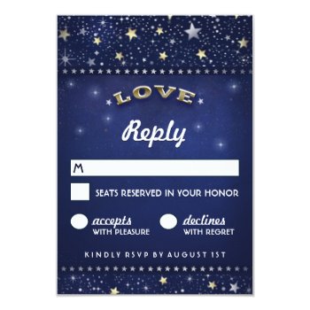 Navy Blue Gold & White Love & Stars 3.5x5 Rsvp 3.5x5 Paper Invitation Card by juliea2010 at Zazzle