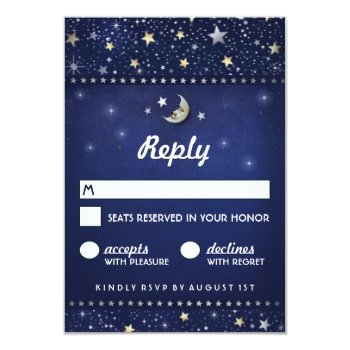 Navy Blue Gold & White Moon & Stars 3.5x5 Rsvp 3.5x5 Paper Invitation Card by juliea2010 at Zazzle