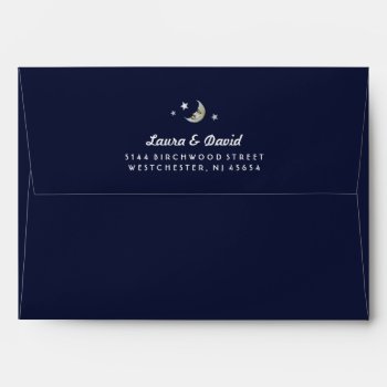Navy Blue Gold White Moon & Stars Matching Wedding Envelope by juliea2010 at Zazzle