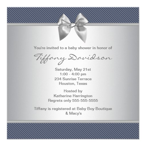 Navy Blue Gray Pinstripe Boy Shower Personalized Announcements