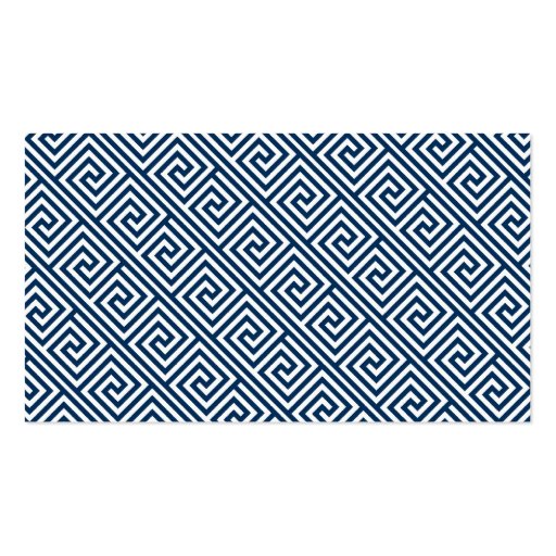 Navy Blue Greek Key Pattern Monogram Business Card Template (back side)
