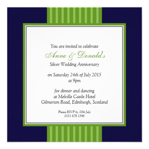 Navy Blue & Green Classy Anniversary Party Custom Invites (front side)
