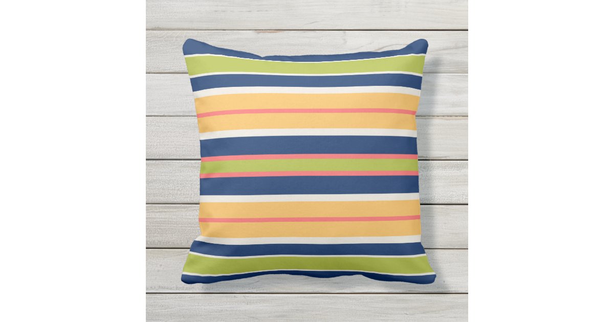 Navy Blue Green Coral and Orange Stripes Throw Pillow Zazzle