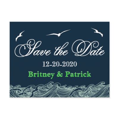 Navy Blue & Green Nautical Wedding Save the Dates Postcards