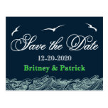Navy Blue & Green Nautical Wedding Save the Dates Postcards