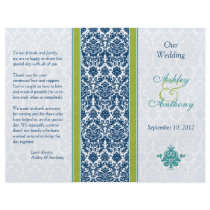 Navy Blue, Green, Teal Damask Wedding Program Personalized Flyer