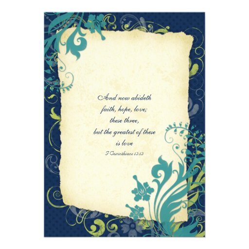 Navy Blue Green Teal Floral Wedding Invitation