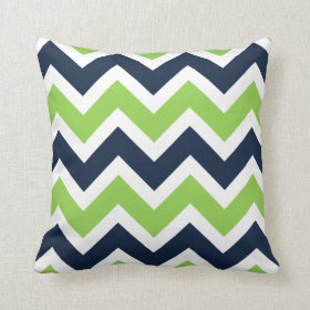 Navy Blue Green White Chevron Pattern Pillow