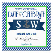 Navy Blue Green White Nautical Wedding Invitations